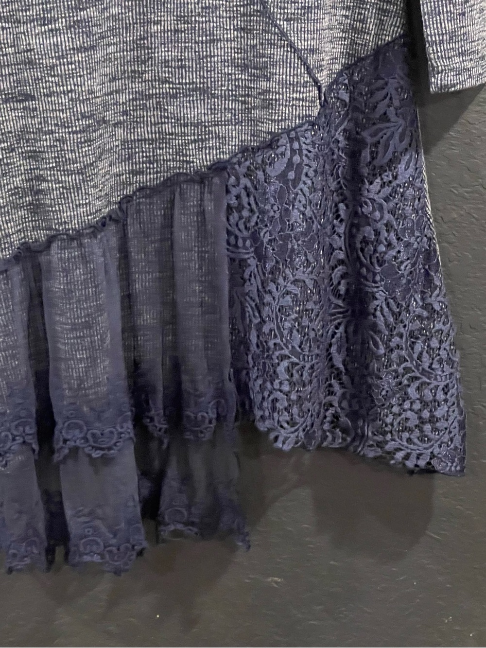 Pretty Angel Navy & Heather Gray Lace-Trim Asymmetrical Knit Dress - Picture 2 of 9